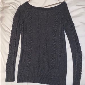 Grey scoop neck cable knit sweater